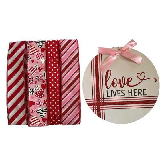 Valentine’s Ribbon & Sign Bundle Set | Love Lives Here | DIY Wreath Craft Kit - Picture 4 of 4